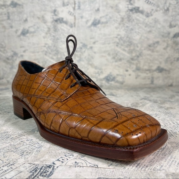 Juno Italian lace up  Oxford croc embossed leather shoes - Picture 2 of 15